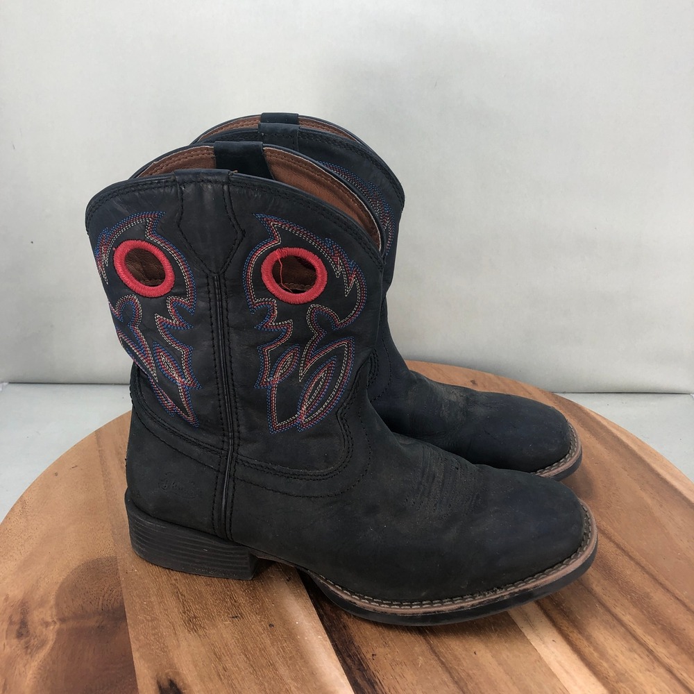 Justin Boots Youth Size 6 D Black Leather Western Cowboy Boot Square Toe Pull On
